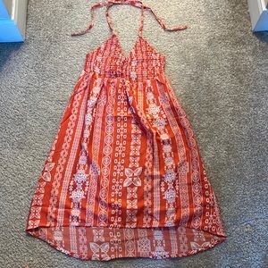 Coral and white tribal print beach cover up with halter neck